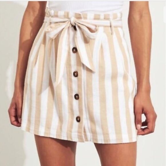Hollister Ultra High-Rise Striped Paper Bag Belted Skirt Size XS - Picture 1 of 8